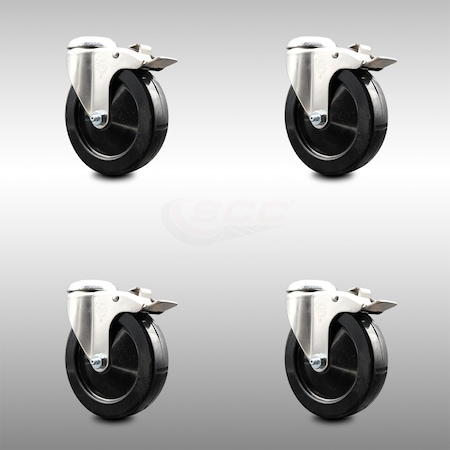 Service Caster 5 Inch 316SS Soft Rubber Swivel Bolt Hole Caster Set with Lock Brake SCC SCC-SS316BHTTL20S514-SRS-4